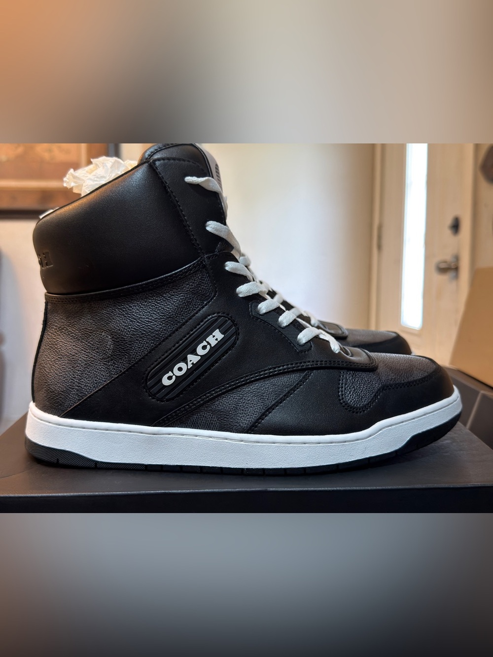 Coach Men’s Black and White High-Top Sneakers - Picture 2 of 3
